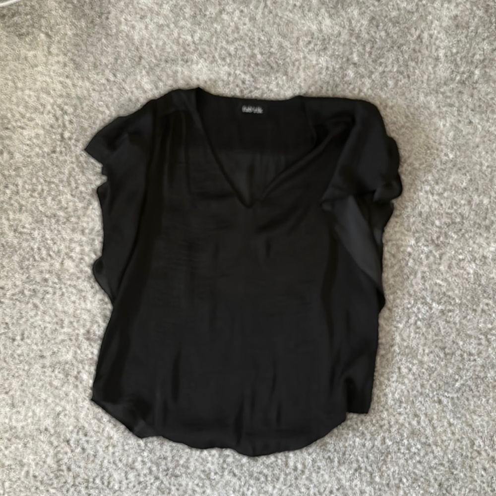 Fab’rik Black Dressy V-Neck with Flutter Sleeves - Size Sm